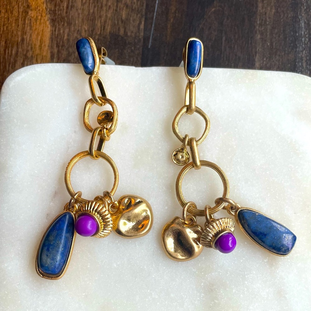 Natural Rock Vintage Gold Wire Dropping Earring - Picture 3 of 7